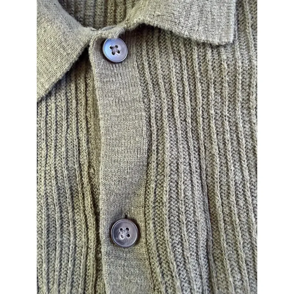 Banana Republic Men's Olive Green Ribbed Short Sleeve Button Up Sweater Shirt XL